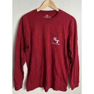 Southern Tide Long Sleeve T-Shirt Graphic Fishing Sonar Screen Red Size Medium